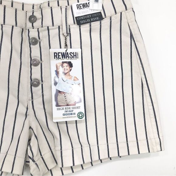 Rewash The Riley Cream Blue Pinstripe Comfort Stretch High Rise Shorts NEW - Picture 5 of 14